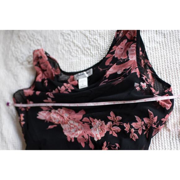 Y2K Fairy Grunge Dress Asymmetric Handkerchief Hem Dark Florals Vintage M Sheer - Picture 7 of 9